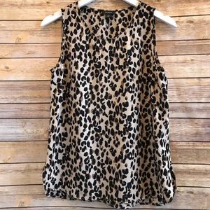Halogen Beige and Black Leopard Print Sleeveless Blouse